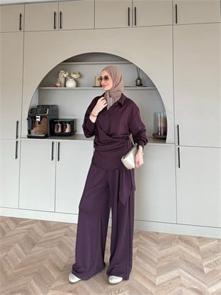 Sirius Oysh Bağlamalı Pantolonlu Takım Mürdüm (8025)