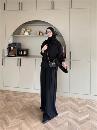 Sirius Oysh Bağlamalı Pantolonlu Takım Siyah (8025)