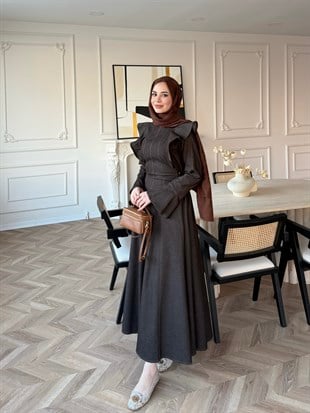 Smooth Fırfır Detaylı Kot Elbise Kahve (4449)