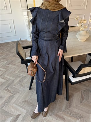 Smooth Fırfır Detaylı Kot Elbise Lacivert (4449)