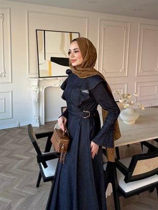 Smooth Fırfır Detaylı Kot Elbise Lacivert (4449)