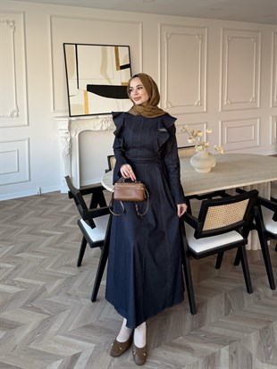 Smooth Fırfır Detaylı Kot Elbise Lacivert (4449)