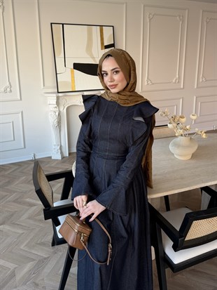 Smooth Fırfır Detaylı Kot Elbise Lacivert (4449)