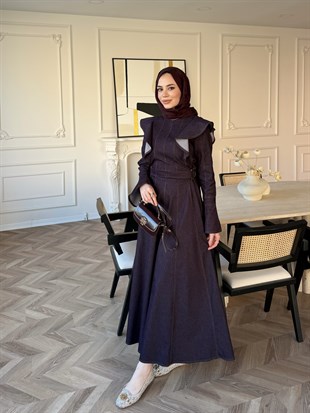 Smooth Fırfır Detaylı Kot Elbise Mürdüm (4449)