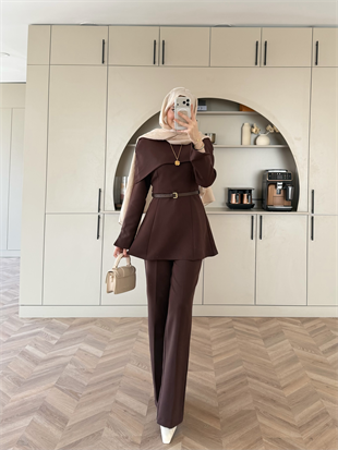 Soft Pelerinli Takım Acı Kahve (4447)