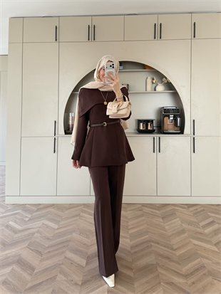 Soft Pelerinli Takım Acı Kahve (4447)