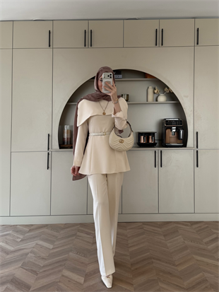 Soft Pelerinli Takım Bej (4447)