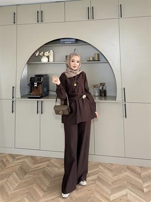 Sole Pantolonlu Takım Acı Kahve