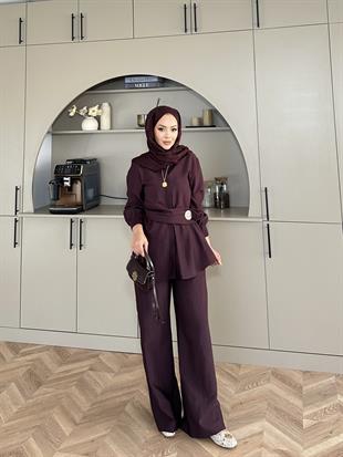 Sole Pantolonlu Takım Mürdüm