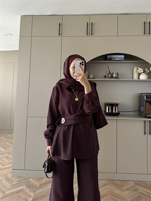 Sole Pantolonlu Takım Mürdüm