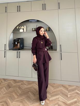 Sole Pantolonlu Takım Mürdüm