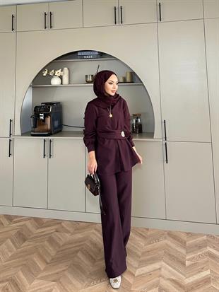 Sole Pantolonlu Takım Mürdüm