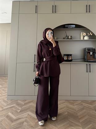 Sole Pantolonlu Takım Mürdüm