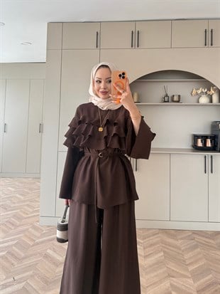 Soleil  Kat Kat Pantolon Takım Acı Kahve (4478)