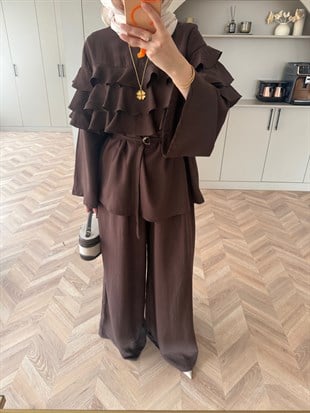 Soleil  Kat Kat Pantolon Takım Acı Kahve (4478)