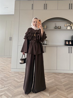 Soleil  Kat Kat Pantolon Takım Acı Kahve (4478)