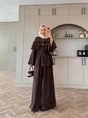 Soleil  Kat Kat Pantolon Takım Acı Kahve (4478)