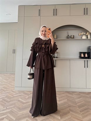 Soleil  Kat Kat Pantolon Takım Acı Kahve (4478)