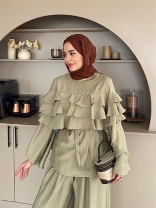 Soleil Kat Kat Pantolon Takım Çağla Yeşili (4478)