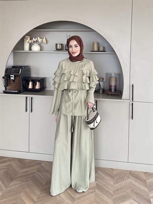 Soleil Kat Kat Pantolon Takım Çağla Yeşili (4478)