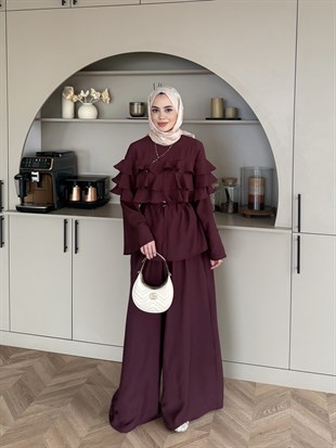 Soleil Kat Kat Pantolon Takım Mürdüm (4478)