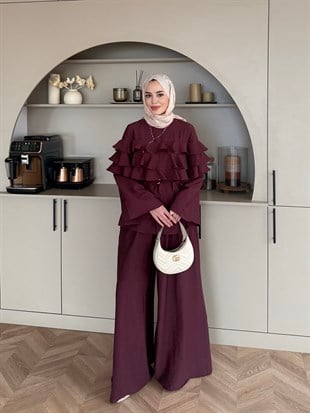 Soleil Kat Kat Pantolon Takım Mürdüm (4478)