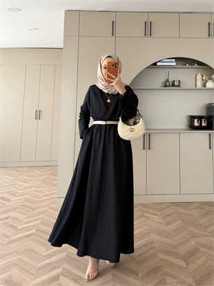 Soraya Beli Büzgülü Kruvaze Detaylı Elbise Siyah (617)