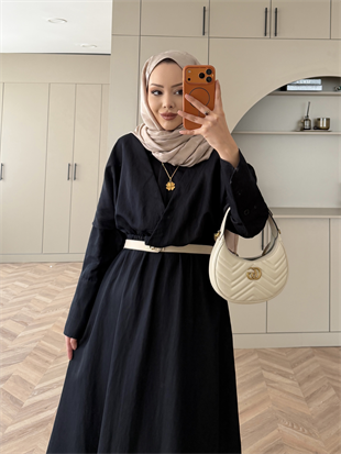 Soraya Beli Büzgülü Kruvaze Detaylı Elbise Siyah (617)