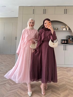 Soraya Fırfır Detaylı Etekli Takım Bordo (4467) 