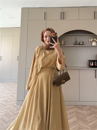 Soraya Fırfır Detaylı Etekli Takım Hardal (4467)