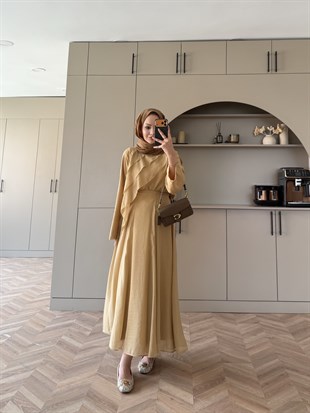 Soraya Fırfır Detaylı Etekli Takım Hardal (4467)