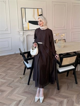 Soraya Fırfır Detaylı Etekli Takım Kahve (4467)