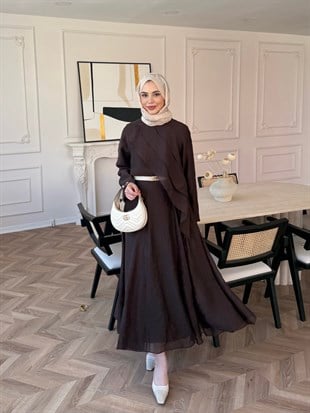 Soraya Fırfır Detaylı Etekli Takım Kahve (4467)