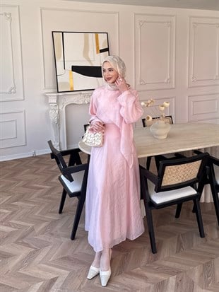 Soraya Fırfır Detaylı Etekli Takım Pembe (4467)
