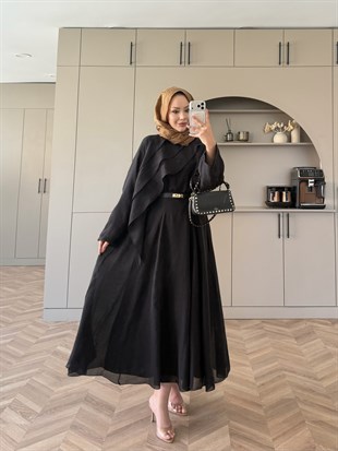 Soraya Fırfır Detaylı Etekli Takım Siyah (4467)