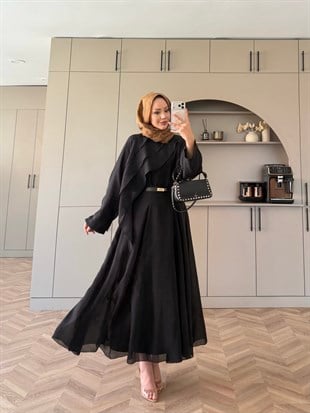 Soraya Fırfır Detaylı Etekli Takım Siyah (4467)