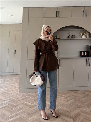 Sorbe Yaka Detaylı Gömlek Kahverengi (3098)