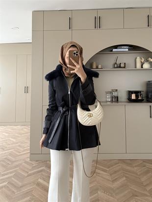 Sorel Kürk Detaylı Ceket/Kaban Koyu Lacivert