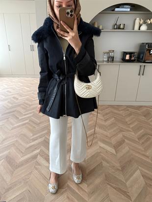 Sorel Kürk Detaylı Ceket/Kaban Koyu Lacivert