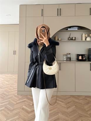 Sorel Kürk Detaylı Ceket/Kaban Koyu Lacivert