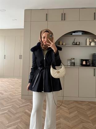 Sorel Kürk Detaylı Ceket/Kaban Koyu Lacivert