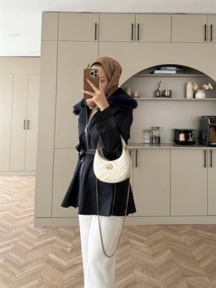 Sorel Kürk Detaylı Ceket/Kaban Koyu Lacivert