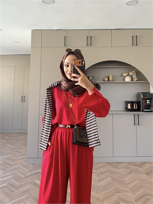 Spoon Oysh Pantolonlu Takım Kırmızı (2378)