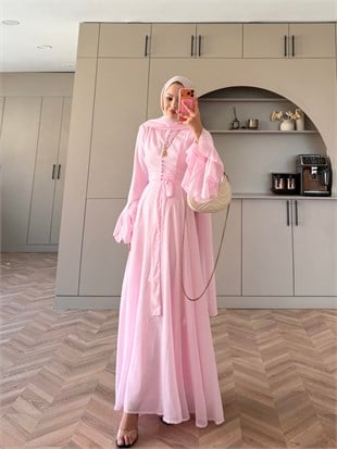 Stone Şallı Elbise Pembe (26177)