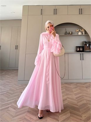 Stone Şallı Elbise Pembe (26177)