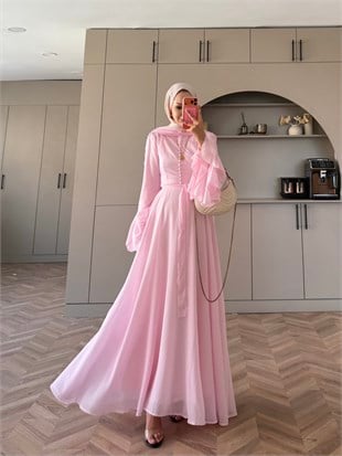 Stone Şallı Elbise Pembe (26177)