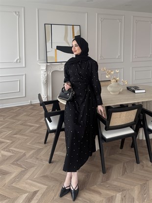 Sugar Puantiyeli Yandan Bağlamalı Elbise Siyah (2349)