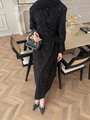 Sugar Puantiyeli Yandan Bağlamalı Elbise Siyah (2349)