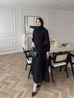 Sugar Puantiyeli Yandan Bağlamalı Elbise Siyah (2349)