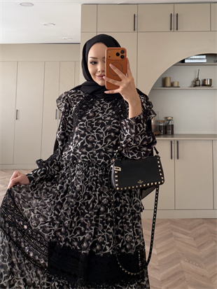 Sunday Dantel Detaylı Etekli Takım Siyah (5722)